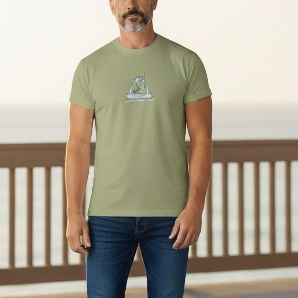 Life is Good Mens Fishing Boat Graphic T-Shirt Green XL